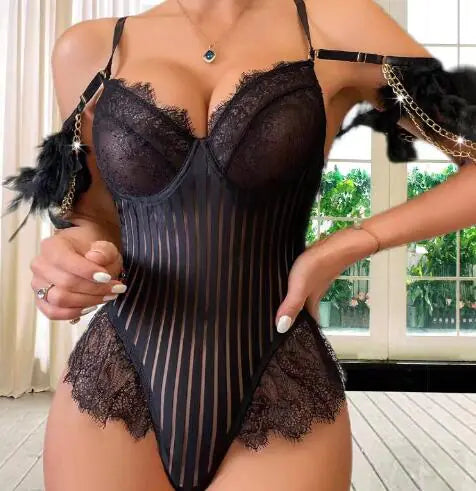 Striped Sheer Bodysuit for Sensual Wear