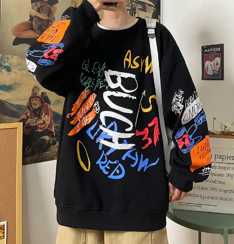 Oversized Graffiti Sweater in Street Style