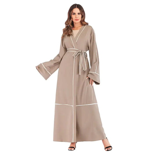 Contrast Striped Cardigan for Muslim Wear