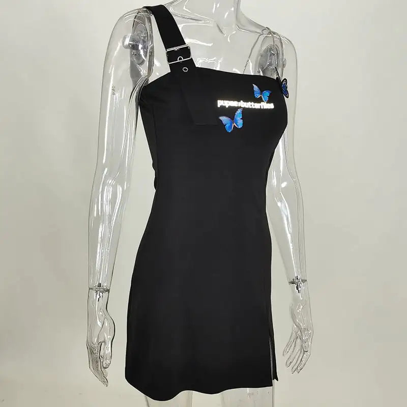 Butterfly Print Dress with Dark Street Design
