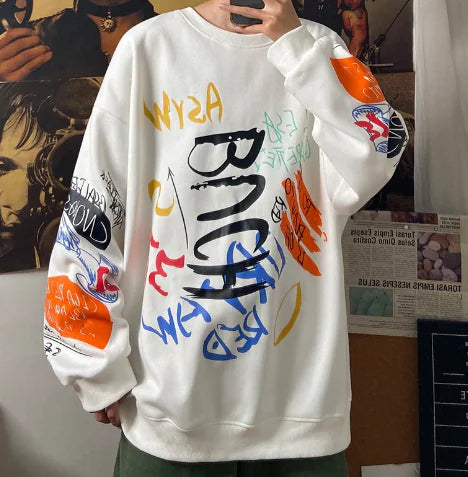 Oversized Graffiti Sweater in Street Style